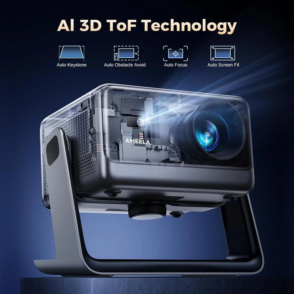 Beamer【Netflix Official and Dolby Audio】 AMEELA 1080P projector with WiFi and Bluetooth, 30000 lumens autofocus/trapezoidal correction, more than 100,000 applications and support 4K projector, video
