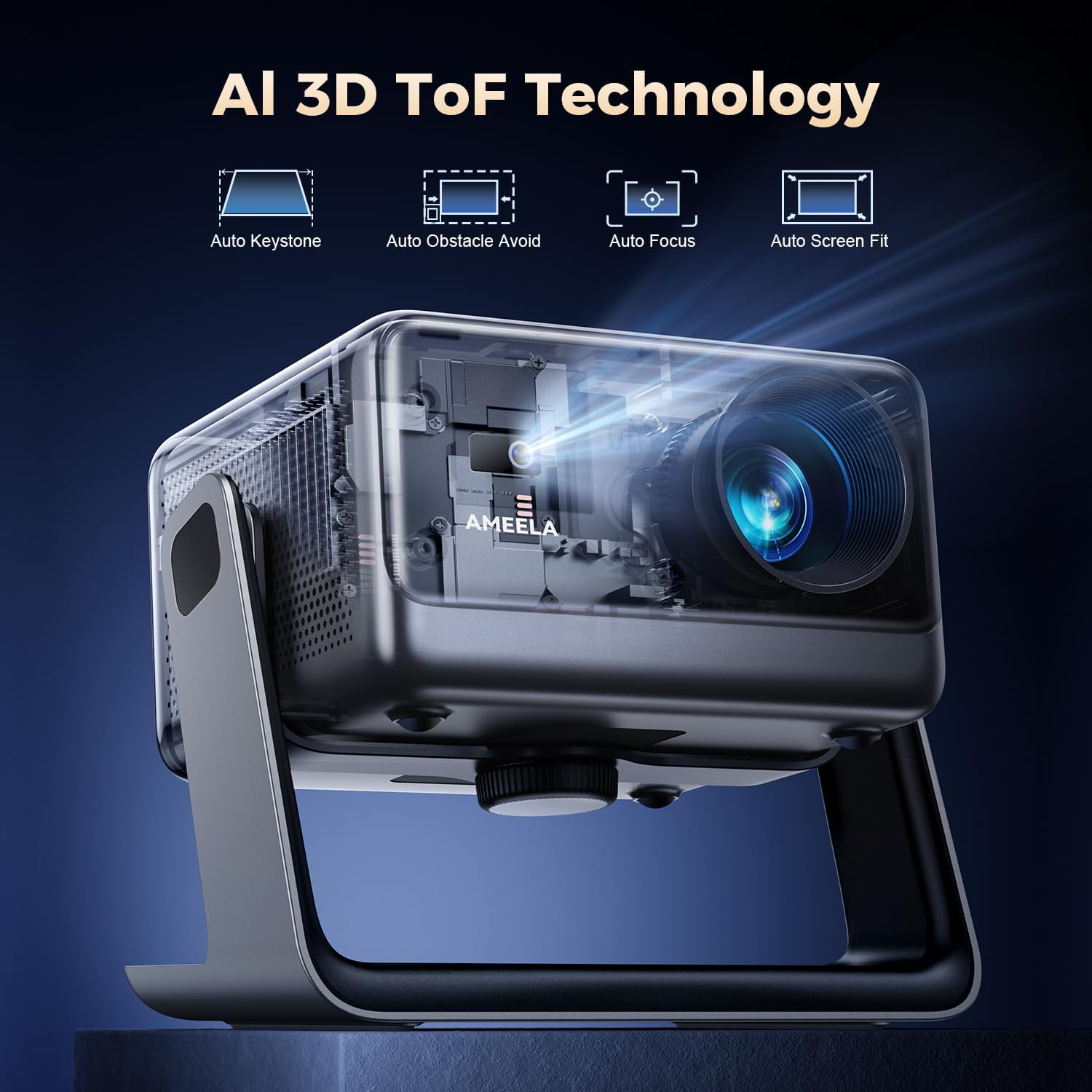 Beamer【Netflix Official and Dolby Audio】 AMEELA 1080P projector with WiFi and Bluetooth, 30000 lumens autofocus/trapezoidal correction, more than 100,000 applications and support 4K projector, video