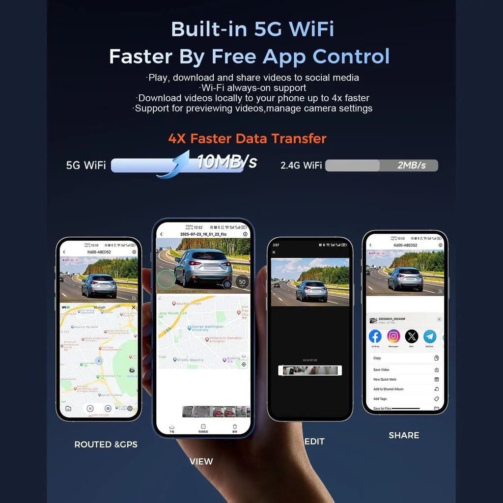 K600 4K Dash Cam Front and Rear, 3.59 Inch IPS Screen, Built-in GPS 5G WiFi Dash Camera for Cars with App, UHD 2160P Night Vision Free 32G SD Card, 170° Wide Angle, HDR, 24H Parking Mode