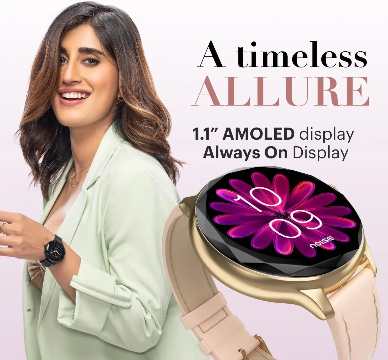Noise Diva Smartwach for Women with AI Voice Assistant, 100+ Watchfaces, Sleep Tracker, Female Cycle Tracking, BT Calling, AMOLED Display, Water & Dust Resistant, 1 Year Warranty (Black link)