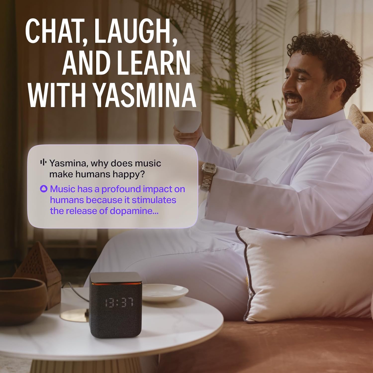 Yango Yasmina Midi | Smart AI Speaker | Premium Sound, Deep Bass & Stereo Pairing | Speaks English & Arabic | YangoPlay unlimited Movies, Series, Music, Quran | Kids Teacher & Translator | Black