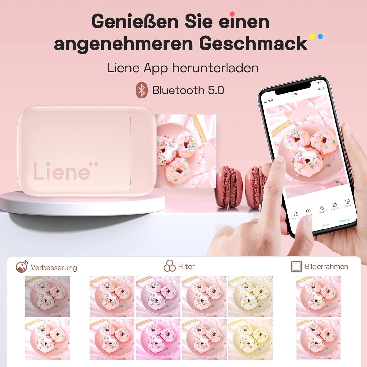Liene Pearl K100 2x3'' Portable Photo Printer, Portable Phone Printer with 50 Zink Photo Paper Sticker, Bluetooth Printer for iOS & Android, Mini Instant Printer for iPhone