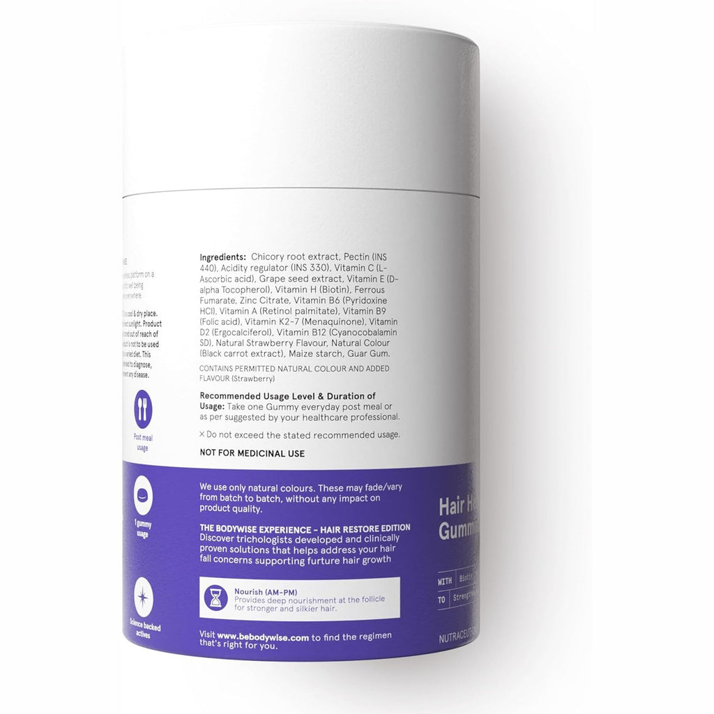 Be Bodywise Biotin Hair Gummies I Sugar Free I 60 Day Pack I Healthy Hair,Skin,Nails I '6-in-1' Biotin, Zinc, Folic Acid, Vitamin C, Keratin & Multivitamin I Gut FriendlyI Strawberry FlavorI100% Vegan