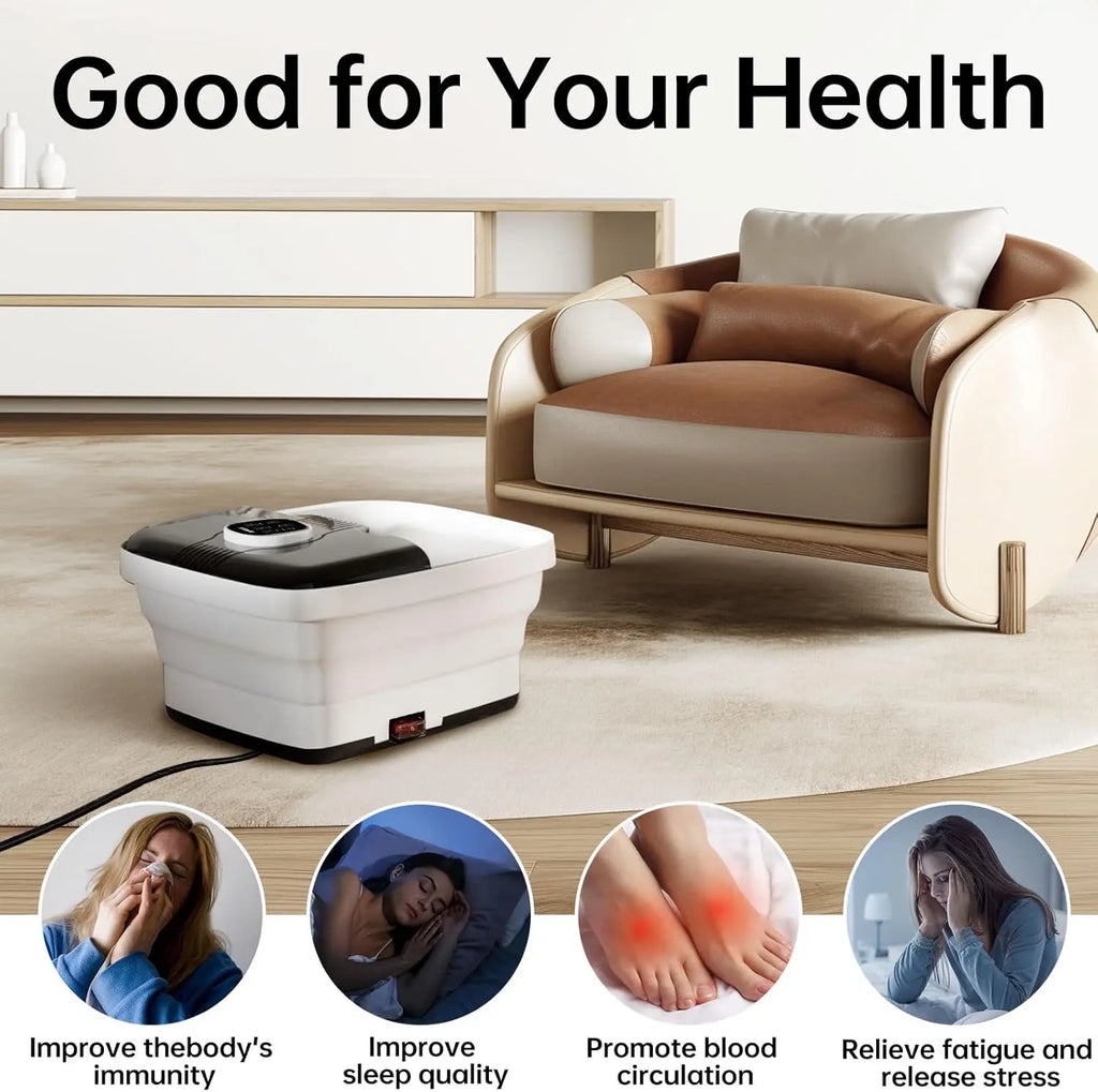 Angju Collapsible Foot Spa with Heat, Remote Temperature Control and Bubble, 6 Massage Rollers, Timer and Pumice Stone, Electric Pedicure Foot Spa Machine for Feet Stress Relief