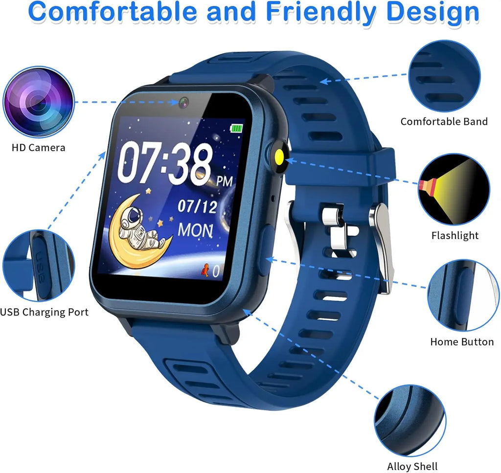 Phyulls Smart Watch for Kids with 24 Games Alarm Clock, Touch Screen, Calendaring Camera Music Player Time Display Video & Audio Recording, Toys for 3-12 Years Old Boys