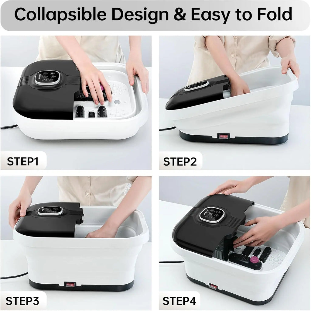 Angju Collapsible Foot Spa with Heat, Remote Temperature Control and Bubble, 6 Massage Rollers, Timer and Pumice Stone, Electric Pedicure Foot Spa Machine for Feet Stress Relief
