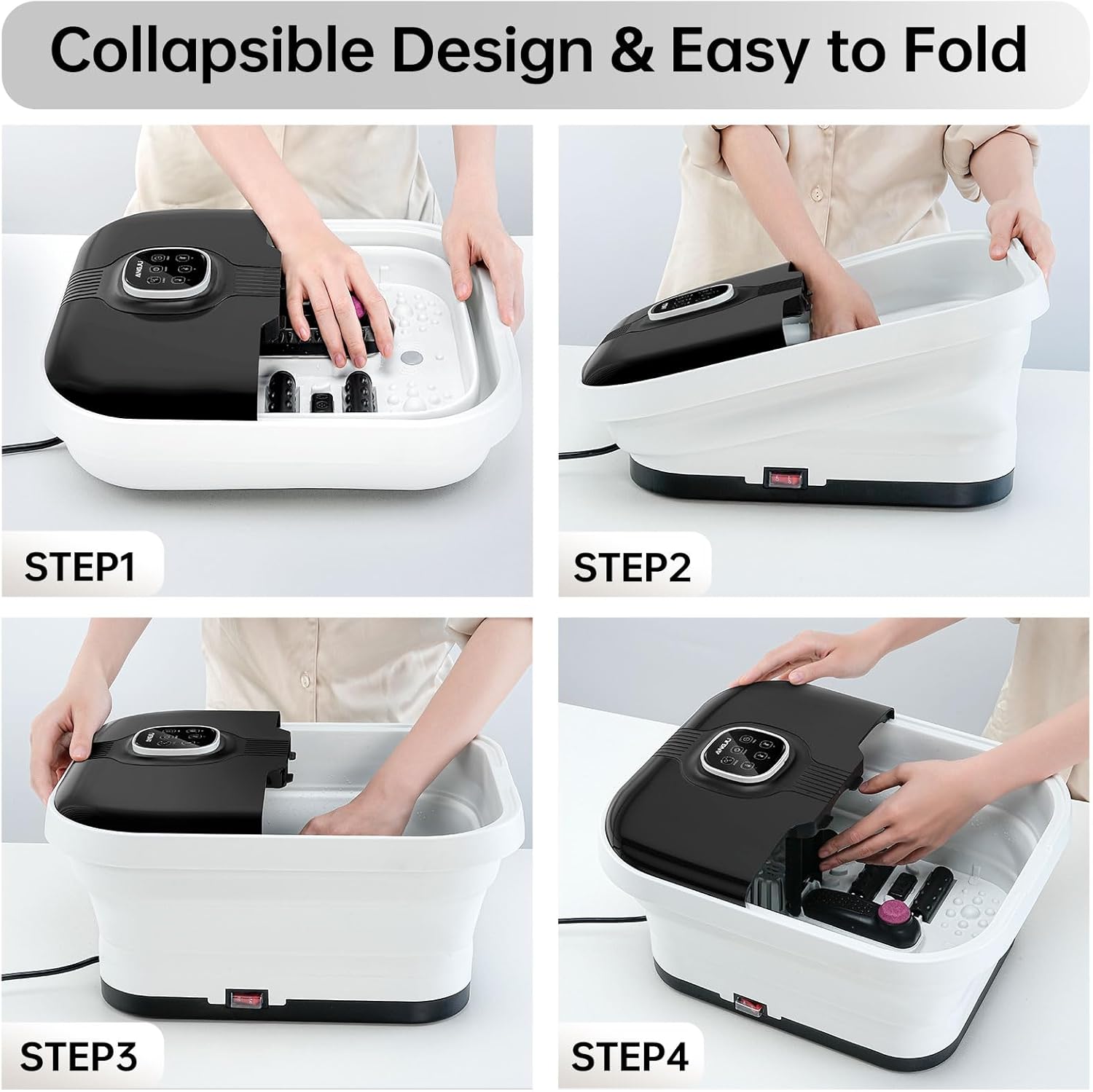 Angju Collapsible Foot Spa with Heat, Remote Temperature Control and Bubble, 6 Massage Rollers, Timer and Pumice Stone, Electric Pedicure Foot Spa Machine for Feet Stress Relief