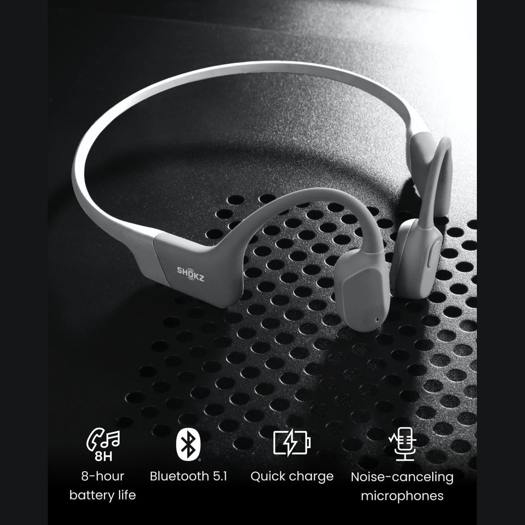 SHOKZ OpenRun Wireless Bone Conduction Headphones, [England Athletics Recommended] Open-Ear Bluetooth Earphones with Mic, Waterproof Sports Headset with 8H Playtime for Running Workout(Lunar Grey)