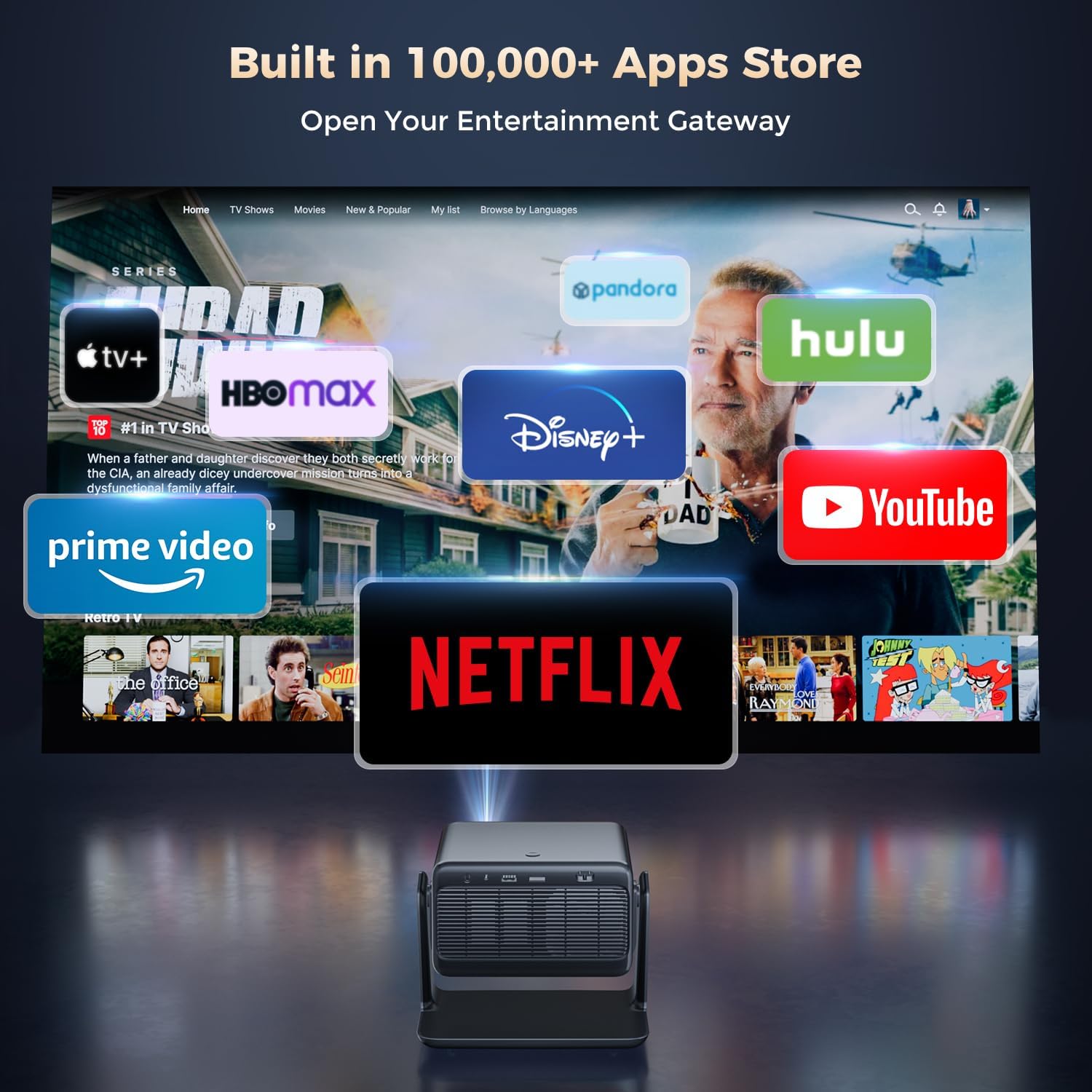 Beamer【Netflix Official and Dolby Audio】 AMEELA 1080P projector with WiFi and Bluetooth, 30000 lumens autofocus/trapezoidal correction, more than 100,000 applications and support 4K projector, video