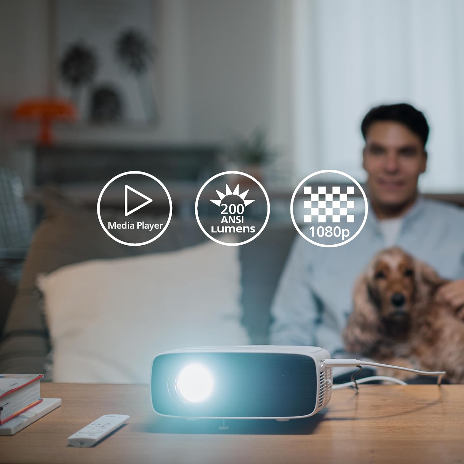 Philips NeoPix 200 Full HD 1080P Projector, High Contrast, Multiple Image Corrections for Flexible Installation, Multiple HDMI Ports