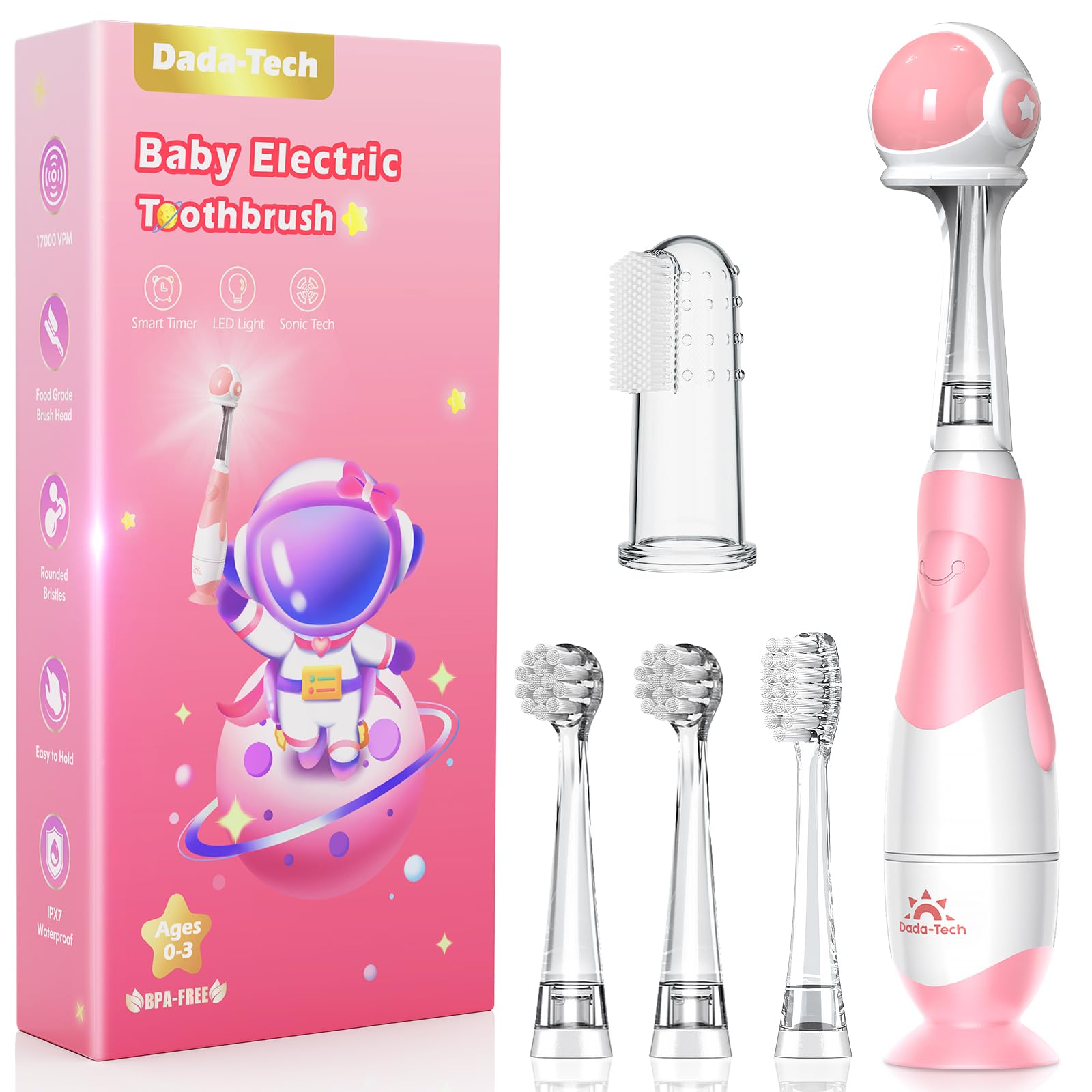 Electric Toothbrush Children's Baby Toothbrush Children's Toothbrush Electric from 1 2 3 Years with LED Light Integrated Timer 90% Rounded Bristles Baby Toothbrush for Toddlers (Blue Astronauts)