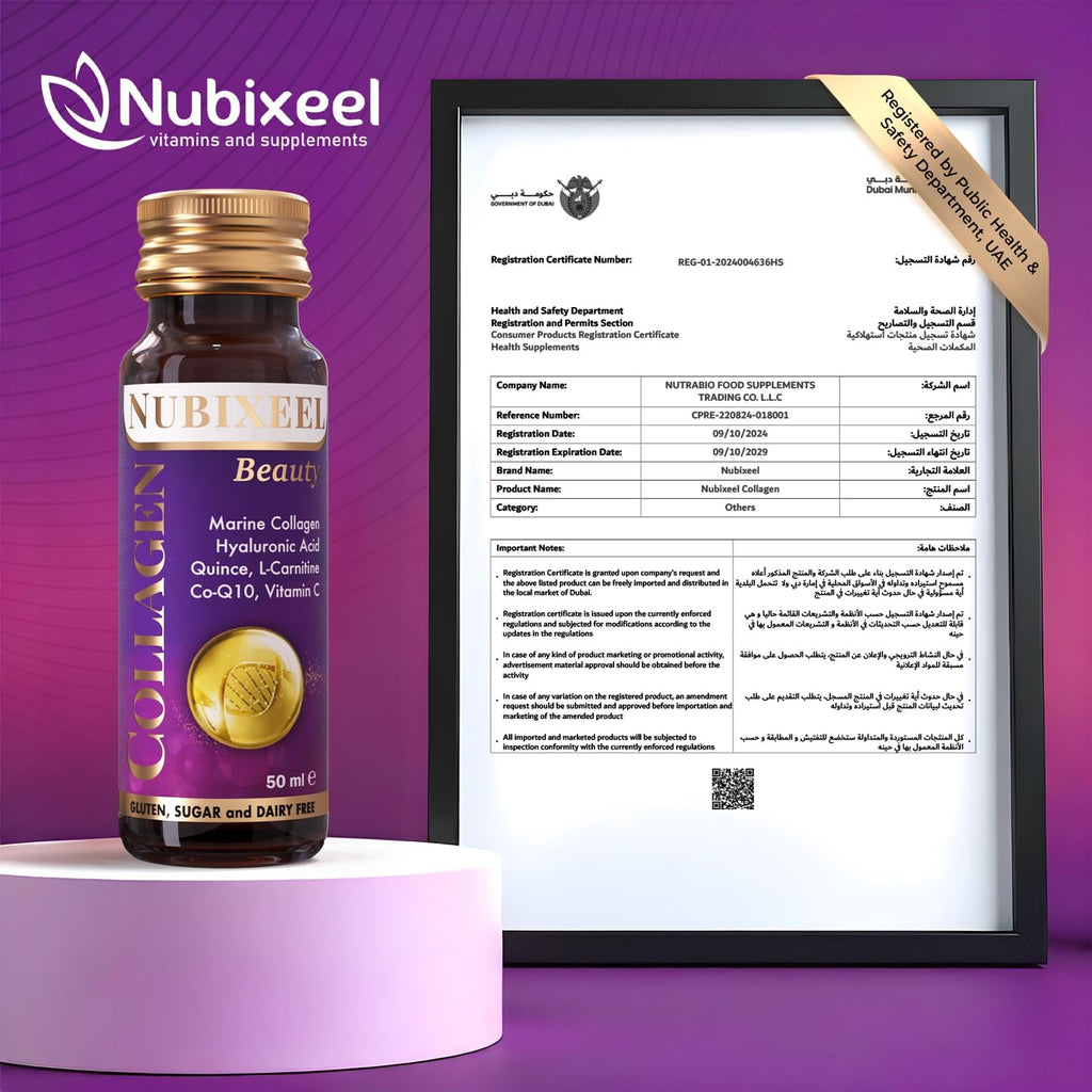 Nubixeel Premium Marine Collagen (10 Shots) – Hydrolyzed Liquid Collagen with Vitamin C + Biotin + E + B5 + B6 | Hair & Skin Support | for Women & Men | Sugar-Free | Gluten-Free