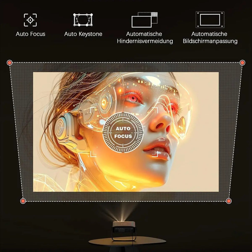 VOPLLS Mini Projector 4K Auto Focus / Trapezoidal Correction, 1080P Full HD, 23000L WiFi6 Bluetooth, 360° Rotatable, Home Cinema, Supports Mobile Phone/TV