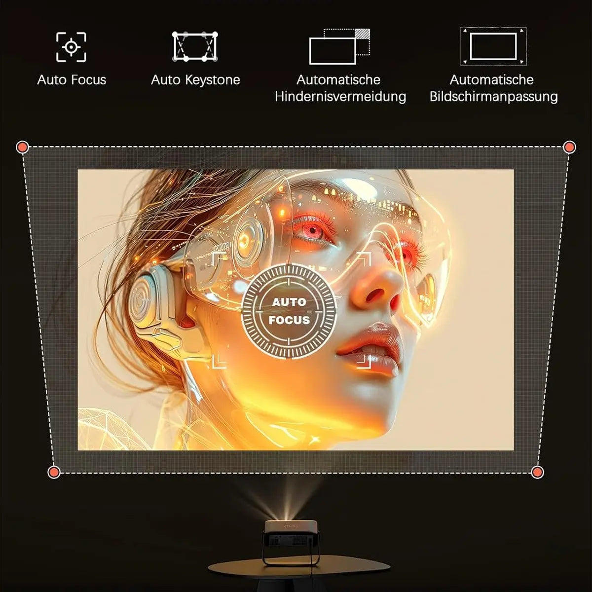 VOPLLS Mini Projector 4K Auto Focus / Trapezoidal Correction, 1080P Full HD, 23000L WiFi6 Bluetooth, 360° Rotatable, Home Cinema, Supports Mobile Phone/TV
