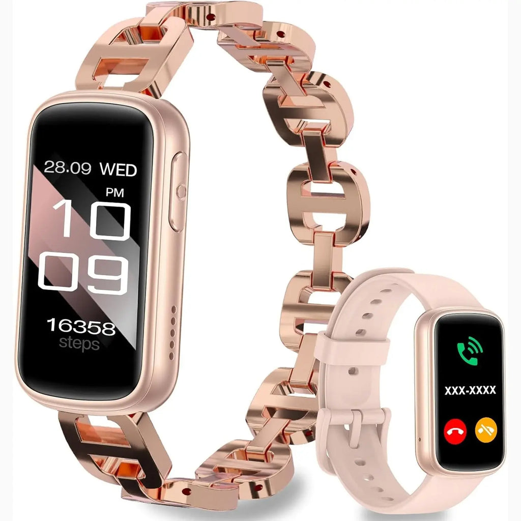 Smart Watches for Women,Fitness Trakcer with Bluetooth Call,Heart Rate/Sleep Monitor/Calories/Blood Pressure,130+ Sports Modes 1.47'' Smartwatch for Android iPhone,IP68 Waterproof,2 Bands,Rose Gold