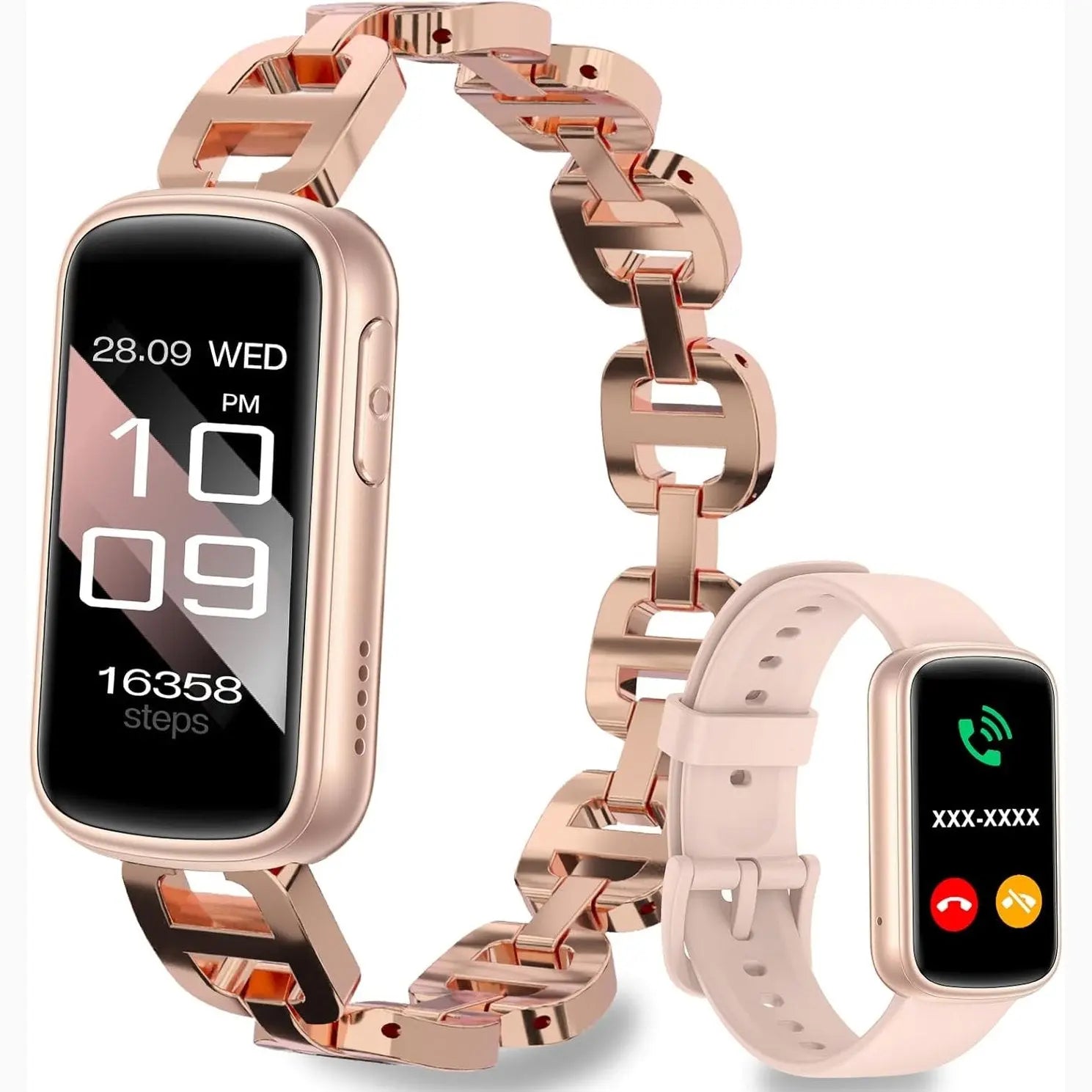 Smart Watches for Women,Fitness Trakcer with Bluetooth Call,Heart Rate/Sleep Monitor/Calories/Blood Pressure,130+ Sports Modes 1.47'' Smartwatch for Android iPhone,IP68 Waterproof,2 Bands,Rose Gold