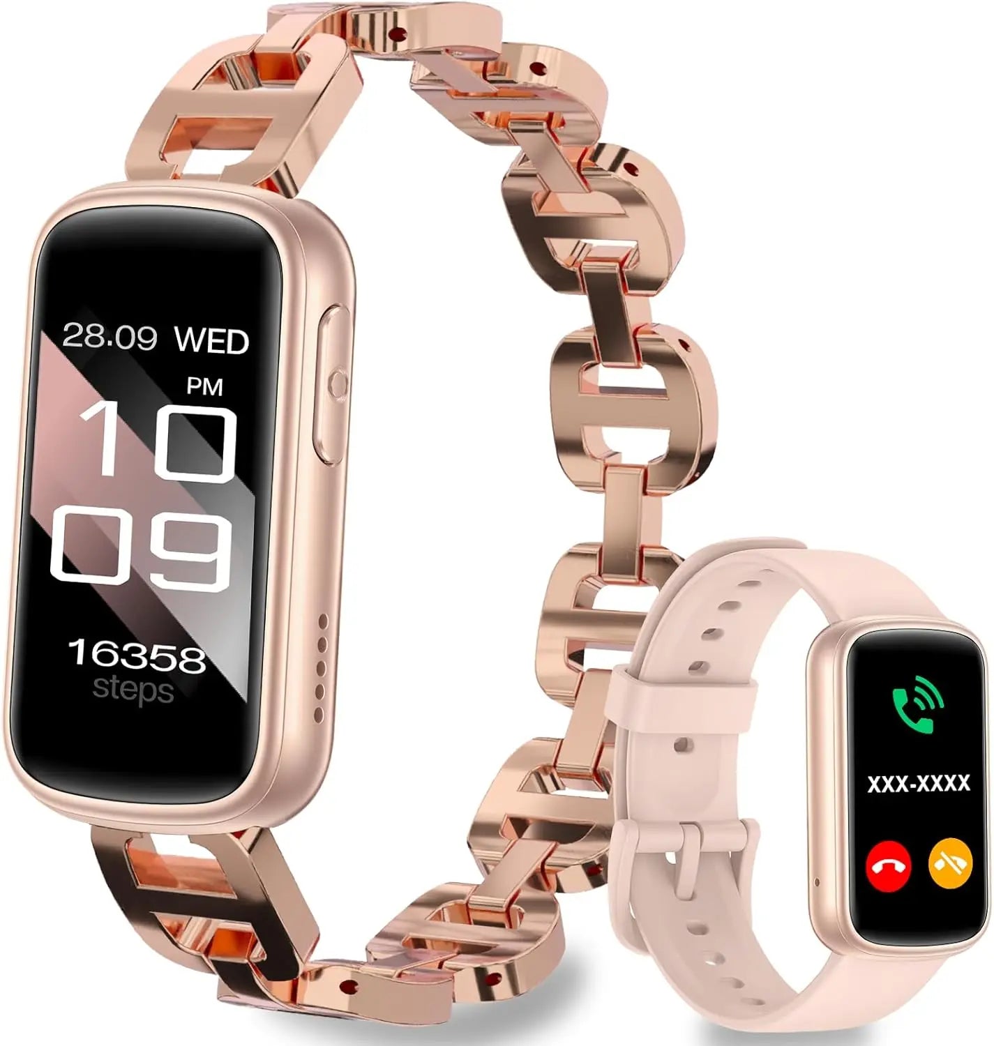 Smart Watches for Women,Fitness Trakcer with Bluetooth Call,Heart Rate/Sleep Monitor/Calories/Blood Pressure,130+ Sports Modes 1.47'' Smartwatch for Android iPhone,IP68 Waterproof,2 Bands,Rose Gold