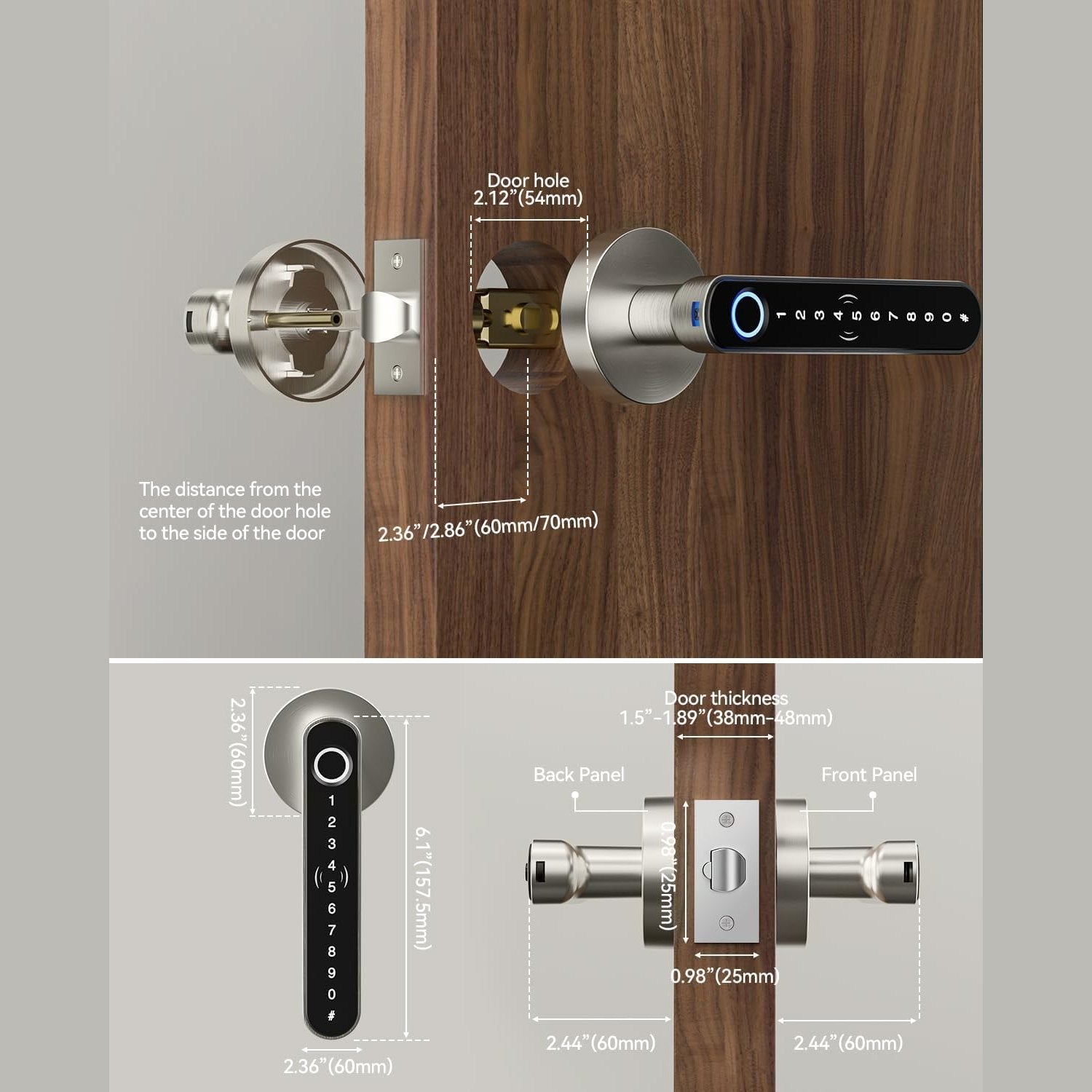 Smart Fingerprint Door Lock Knob - TMZON Keyless Entry Door Lock with Handle 5 in 1 with APP/IC Cards/Codes/Keys/Fingerprints Biometric Electronic Keyless Entry Lock for Bedroom Home Hotel Office