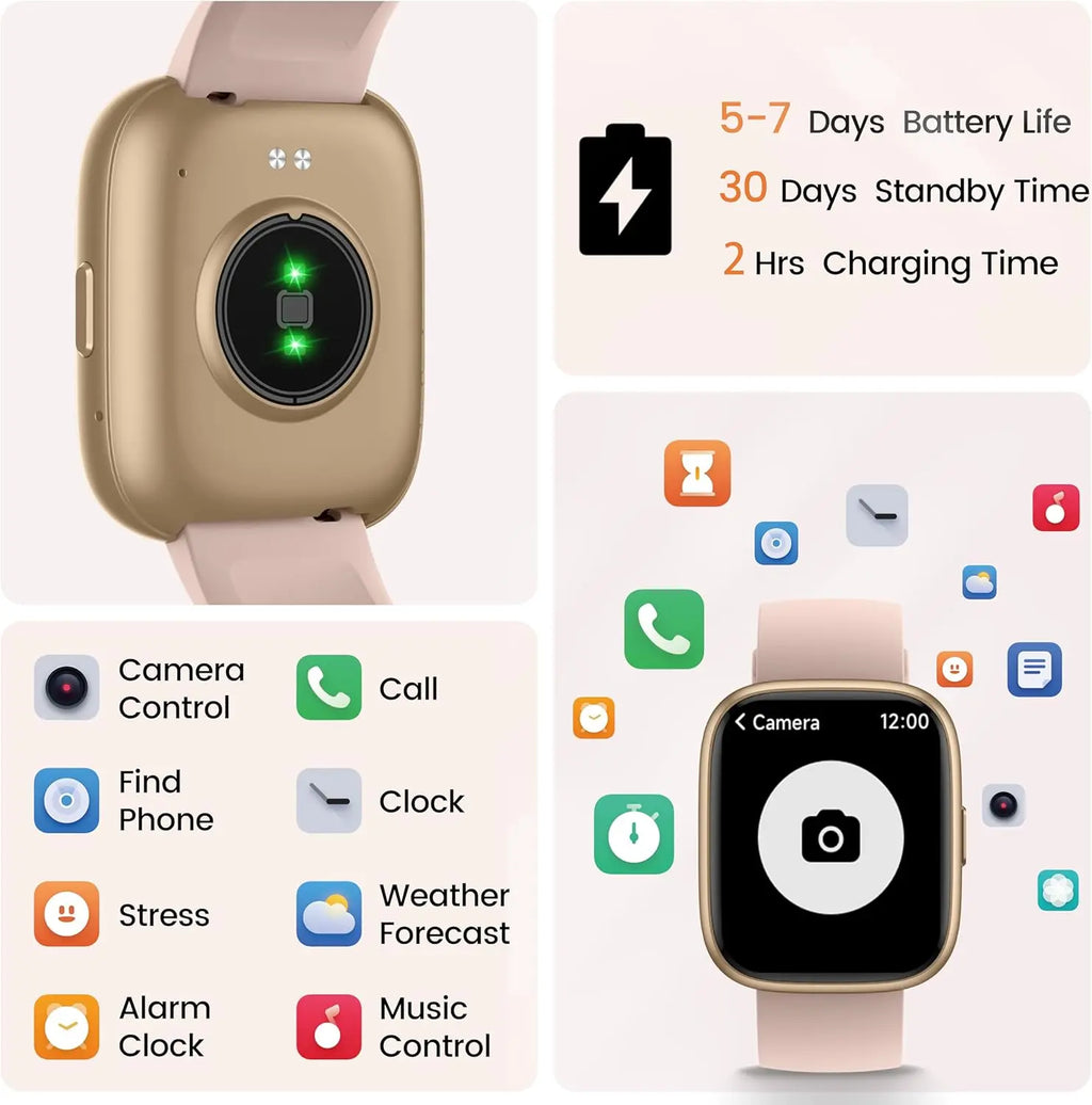 Smart Watch with Alexa Built-in, 1.83" HD Touchscreen Fitness Tracker with Bluetooth Calling, Fitness Watch with Heart Rate/Sleep Monitor/120+ Sports, IP68 Waterproof Smartwatch for Android iOS, Pink
