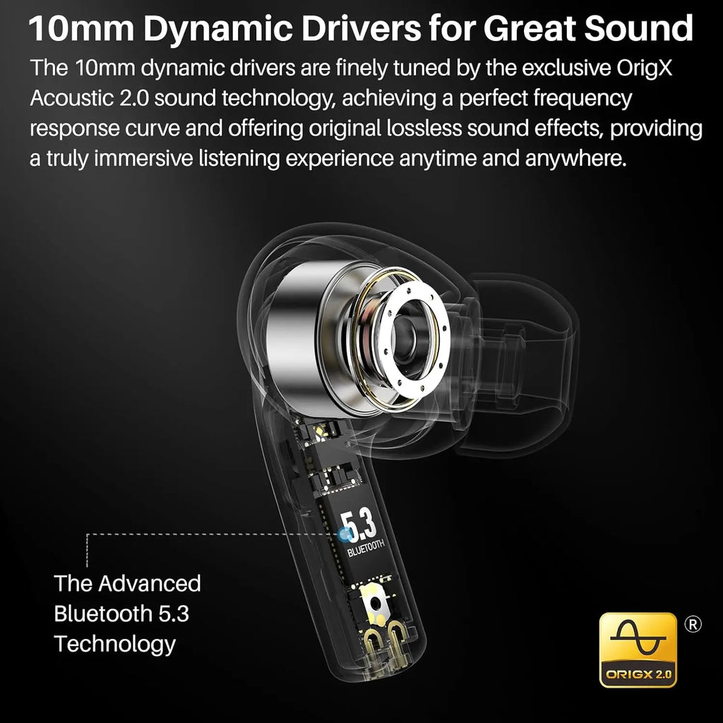 TOZO T20 Wireless Earbuds, Bluetooth Earphones 48.5 Hrs Playtime with LED Digital Display, IPX8 Waterproof, Dual Mic Call Noise Cancelling, 10mm Broad Range Speakers (In-Ear, Black)