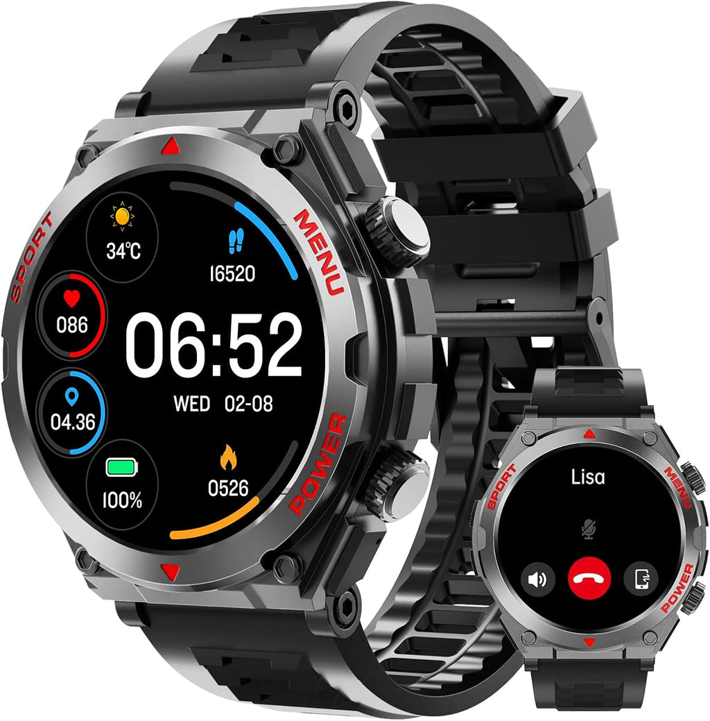 Military Smart Watch for Men (Answer/Make Call), 1.52" HD Smartwatch for Android Phones/iPhone, 100+ Sport Mode Fitness Tracker with Heart Rate, SpO2, Stress and Sleep Monitor, IP68 Waterproof