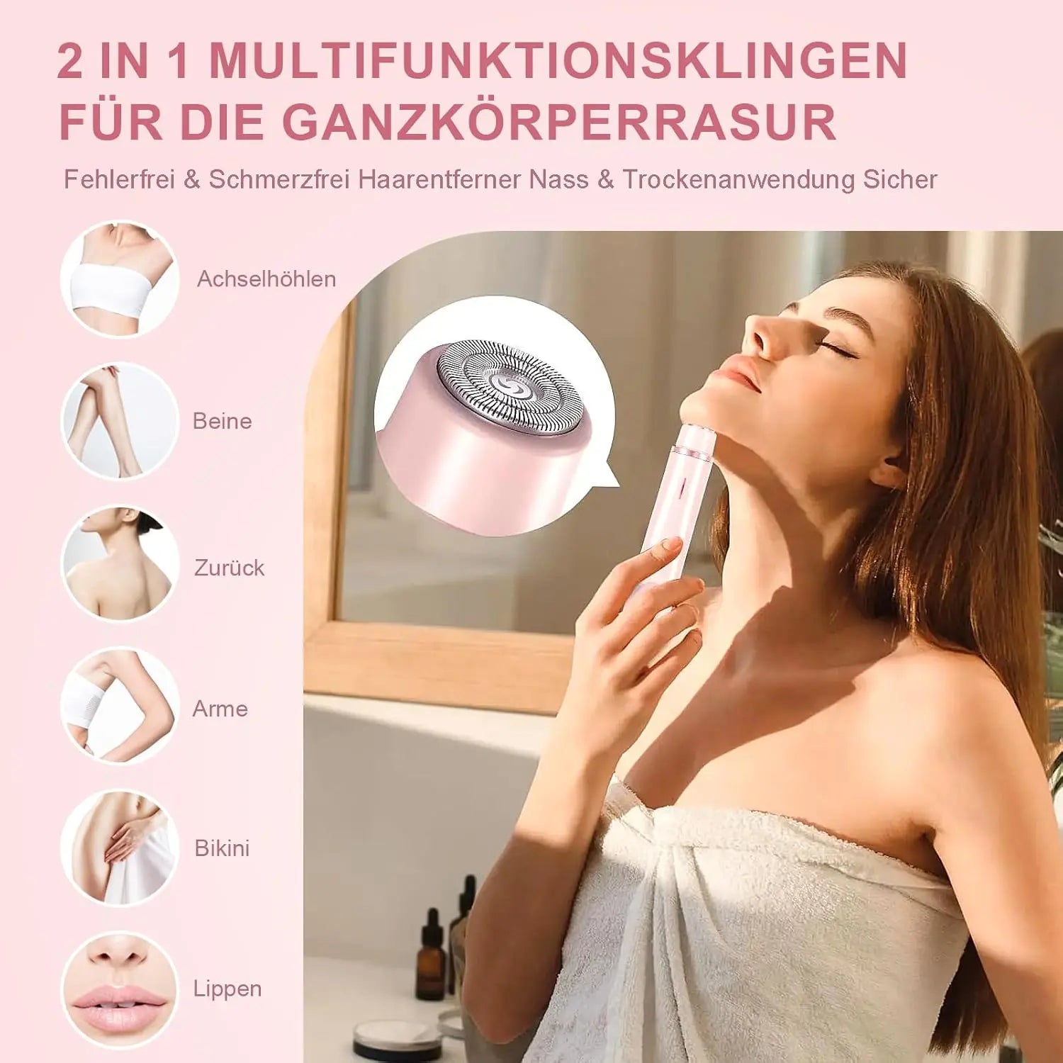 Intimate Shaver for Women, 2-in-1 Dual Head Shaver with USB-C Charging, Women's Shaver Electric for Face, Legs and Arms, Women's Razor with Waterproof Trimmer Head, Easy to Clean
