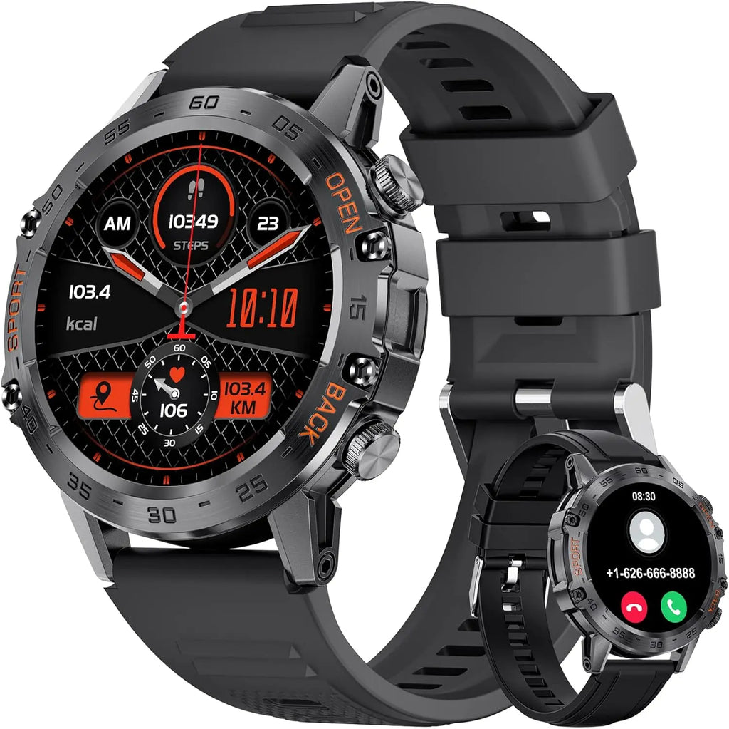 Smart Watch for Men Bluetooth Calls with,1.39''HD Touch Screen Tactical Smartwatch for Android and iPhone,5ATM Waterproof Fitness Watch with Blood Pressure/Heart Rate Monitor BlackSilicone