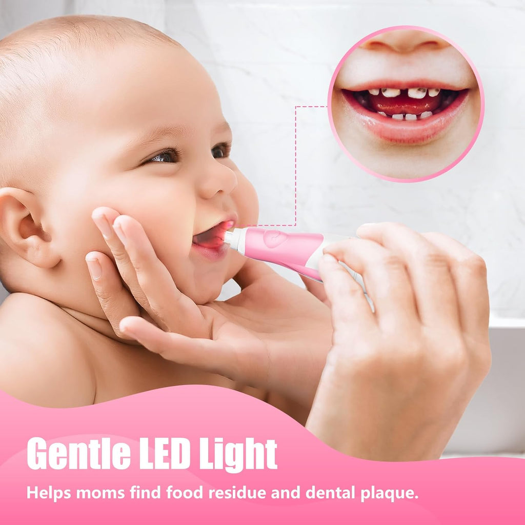 Electric Toothbrush Children's Baby Toothbrush Children's Toothbrush Electric from 1 2 3 Years with LED Light Integrated Timer 90% Rounded Bristles Baby Toothbrush for Toddlers from 6 Months (Pink