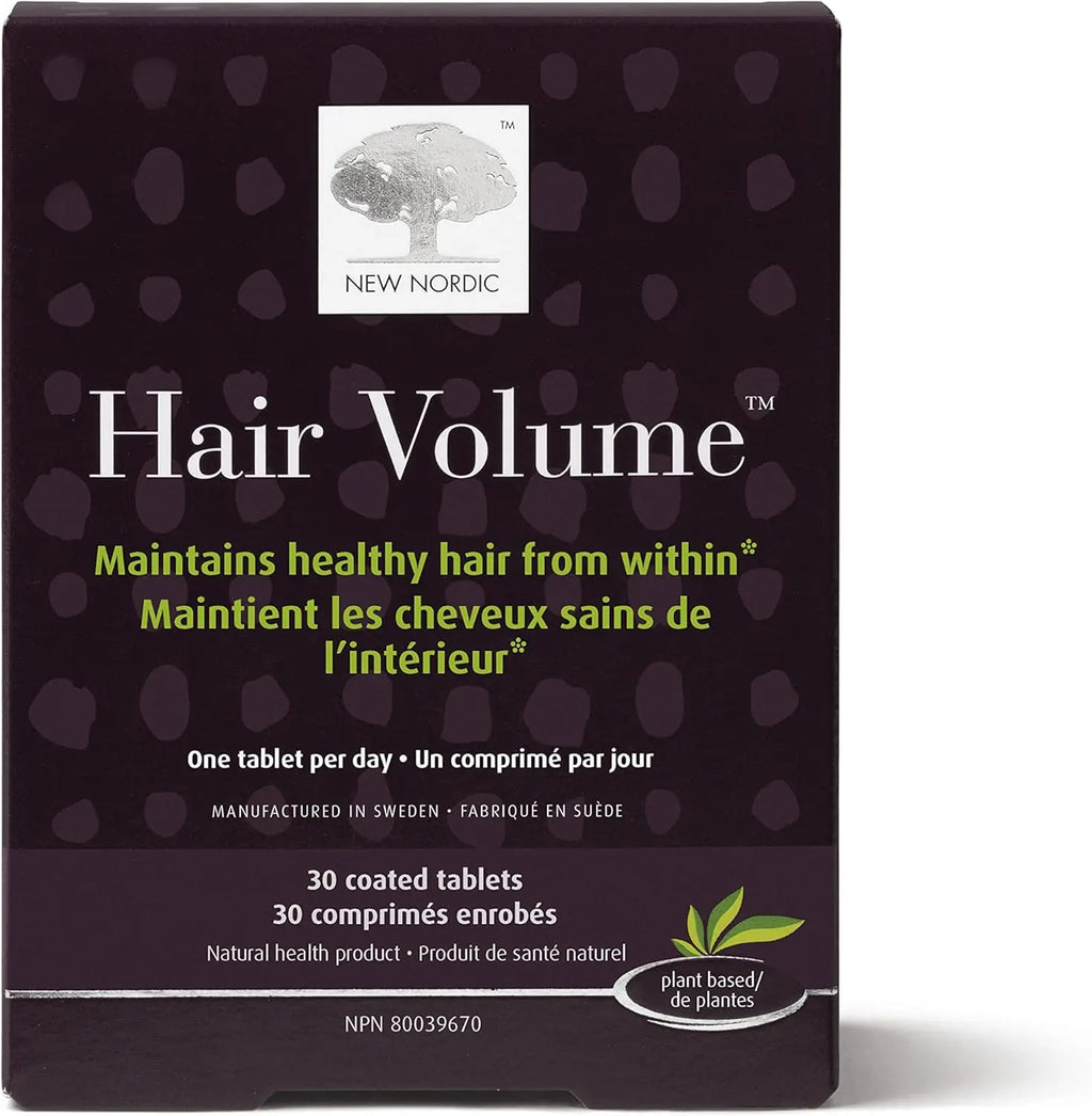 New Nordic Hair Volume Tablets, 3000 mcg Biotin & Biopectin Apple Extract, Hair Vitamins to Support Natural Hair Growth, 30 Count (Pack of 1)