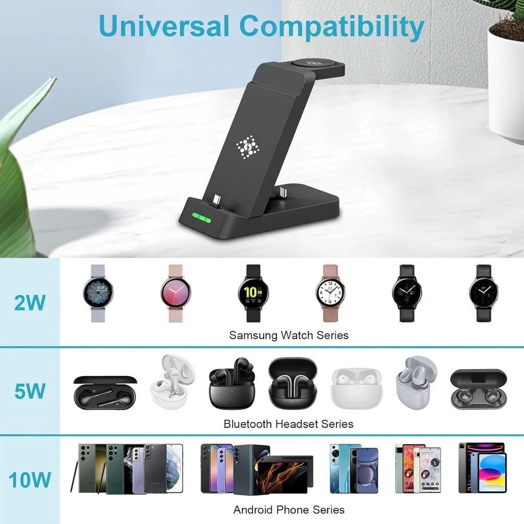 3 in 1 Charging Station for Samsung Watch and Mobile Phone, Wireless Charger for Samsung Galaxy Watch Ultra 7 6 5 Pro 4 3 Active 2 Buds+, Inductive Charging Station Mobile Phone Charger for Samsung