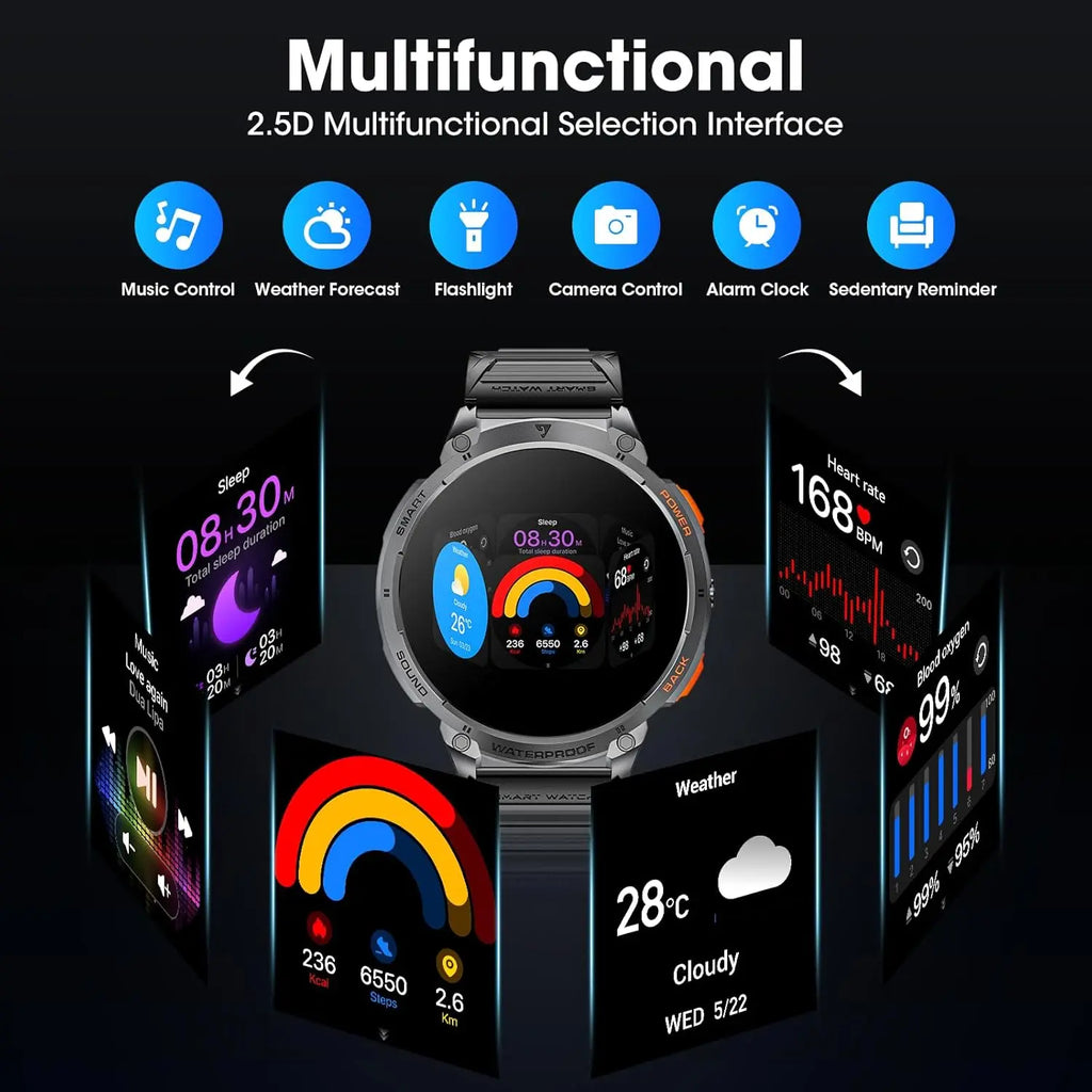 mingwear Military Smart Watch for Men 1.85" HD Touch Screen 730mAh Battery Smart Watches with LED Flashlight for Android iOS （Bluetooth Call Answer/Dial Calls） Fitness Tracker