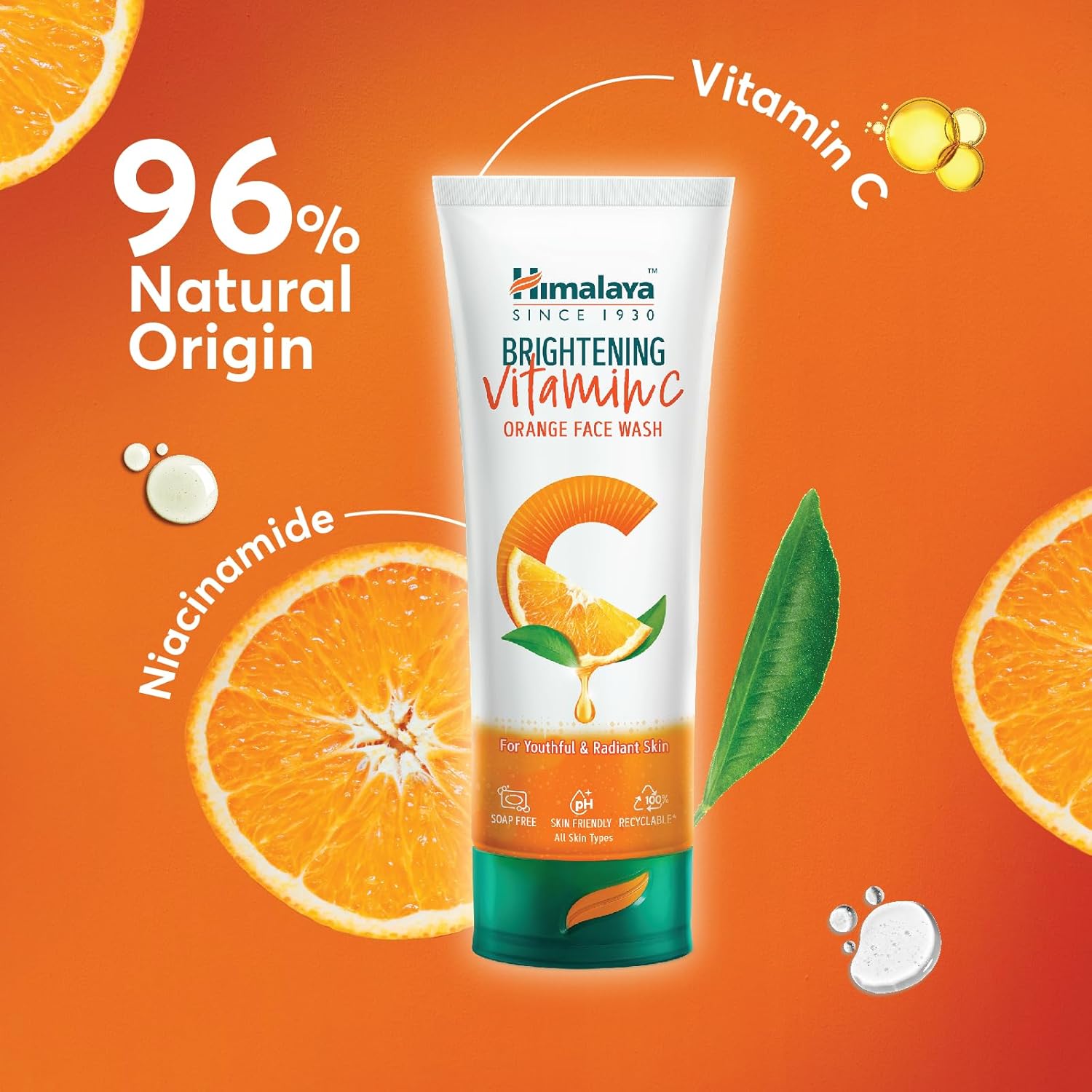 Himalaya Since 1930 Brightening Vitamin C Orange Face Wash – 100ml | Radiance & Glow for Dull Skin