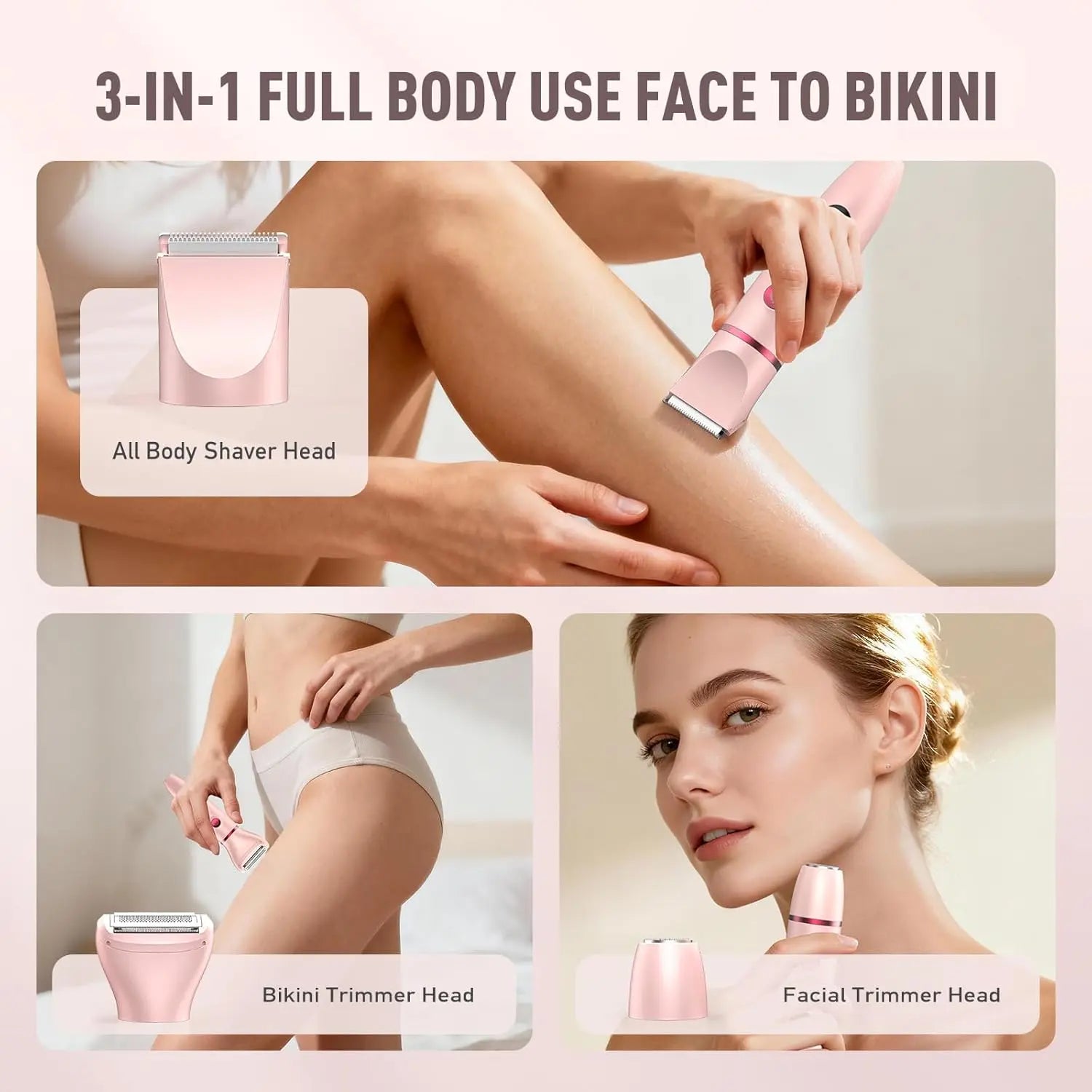IPX7 Waterproof Bikini Trimmer for Women, Hypoallergenic Painless Ceramic Blade Electric Face Razors for Shaving, Facial Pubic Hair Removal Shaver for Shower Use Summer Beach Travel Essentials