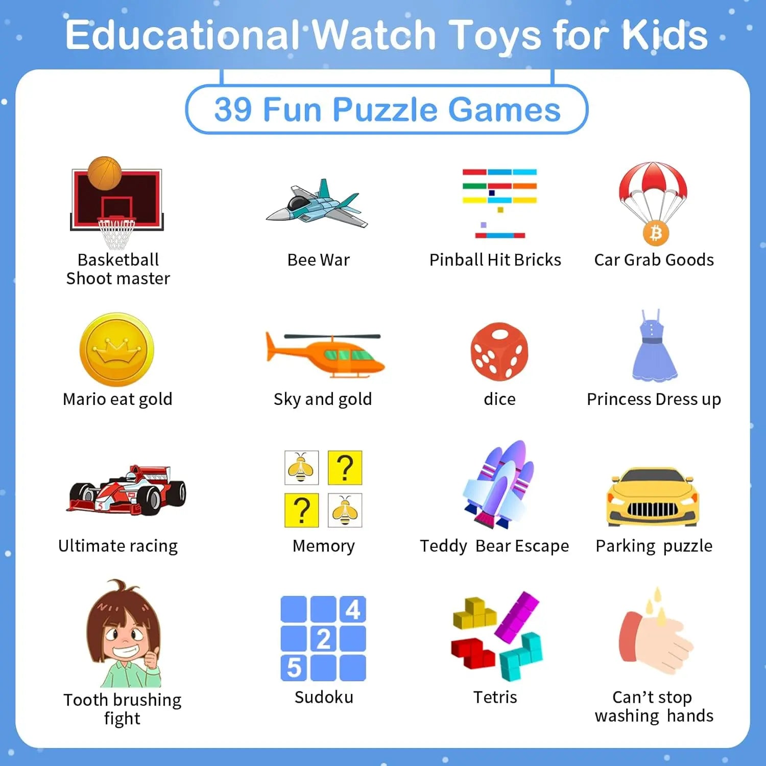 Phyulls Smart Watch for Kids with 24 Games Alarm Clock, Touch Screen, Calendaring Camera Music Player Time Display Video & Audio Recording, Toys for 3-12 Years Old Boys