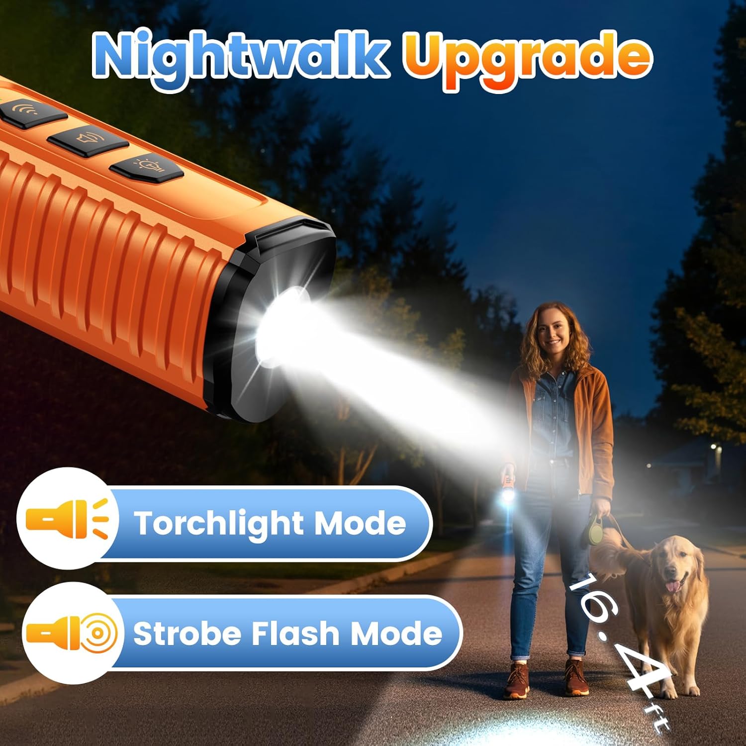 Dog Bark Deterrent Device 3X Anti Barking Device for Dogs, 5 Modes Stop Neighbors Dog Barks No More Safe for All Dogs 50FT Bark Control Indoor Outdoor with Flashlight,Rechargeable Training Device