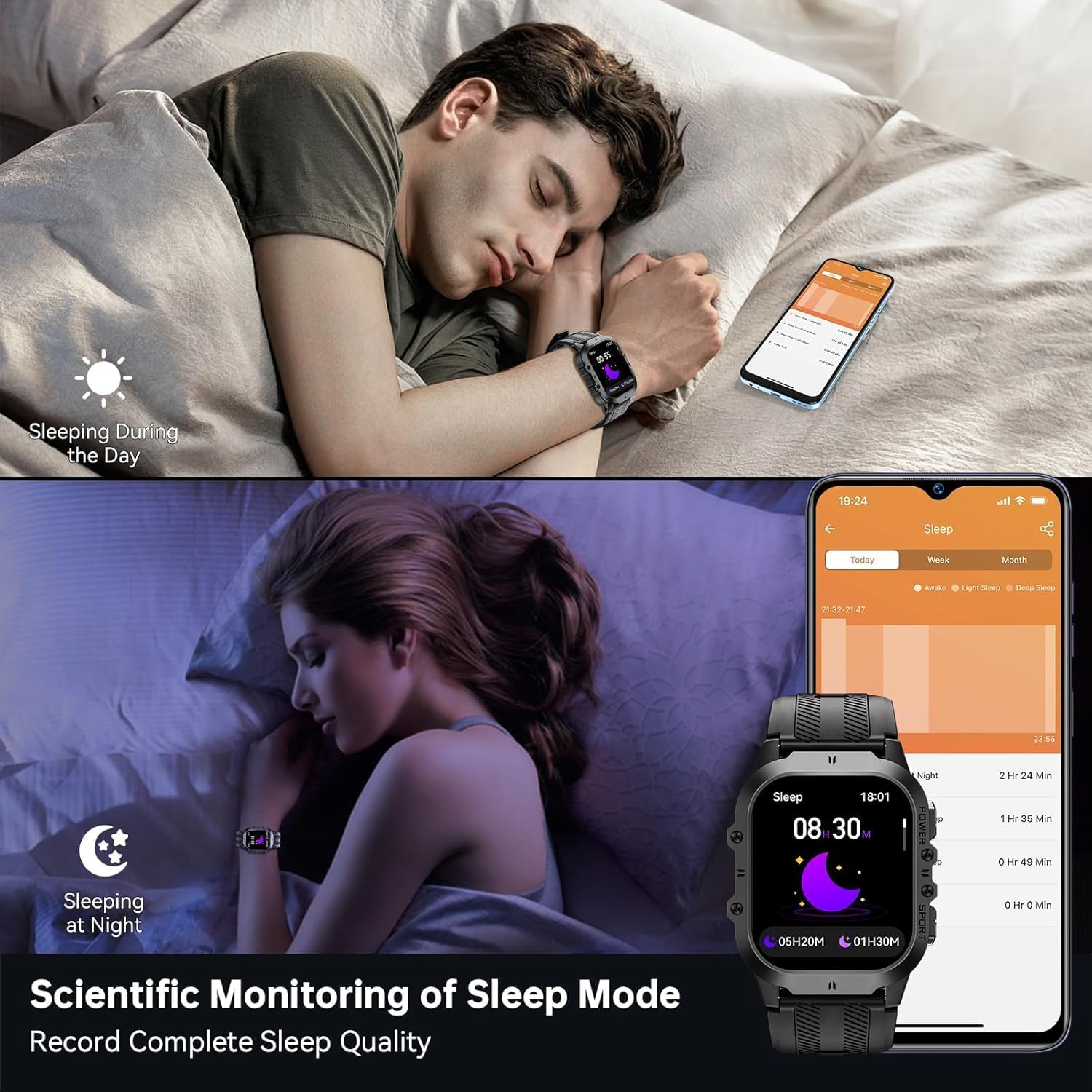 OUKITEL BT20 Military Smart Watch for Men, 1.96 Inch AMOLED Outdoor Sports Smartwatch, 5ATM Waterproof Fitness Watch, 100+ Sports Modes, Heart Rate Blood Oxygen Sleep Monitor for iOS Android