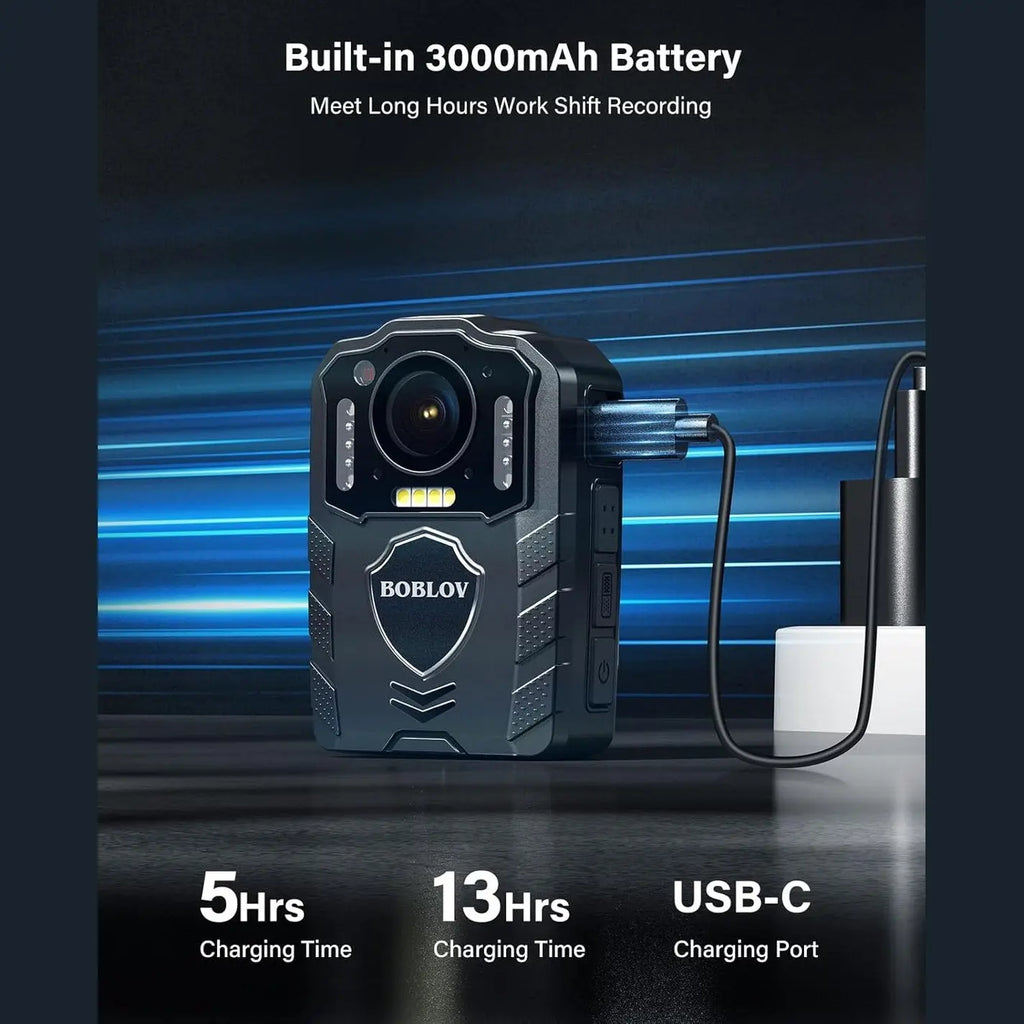 BOBLOV KJ25 1080P 128GB Body Camera, Built-in 3000mAh Large Battery for 13 Hours Video Shooting with Audio, Night Vision Body Worn Camera with Pre/Post-Recording, for Law Enforcement