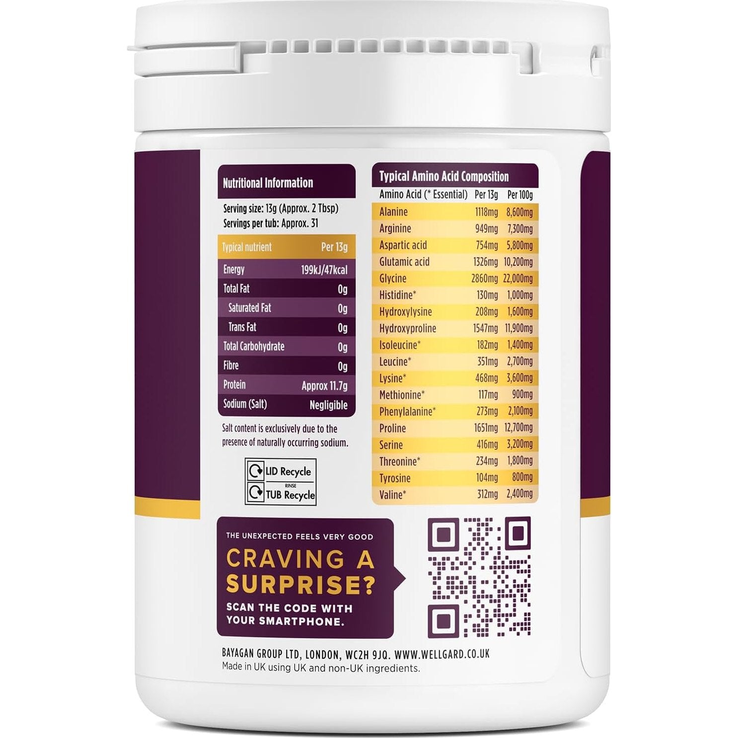 Wellgard Collagen Powder, Bovine Collagen Peptides Powder - High Levels of The 8 Essential Amino Acids, Collagen Supplement, Halal & Kosher, Made in UK