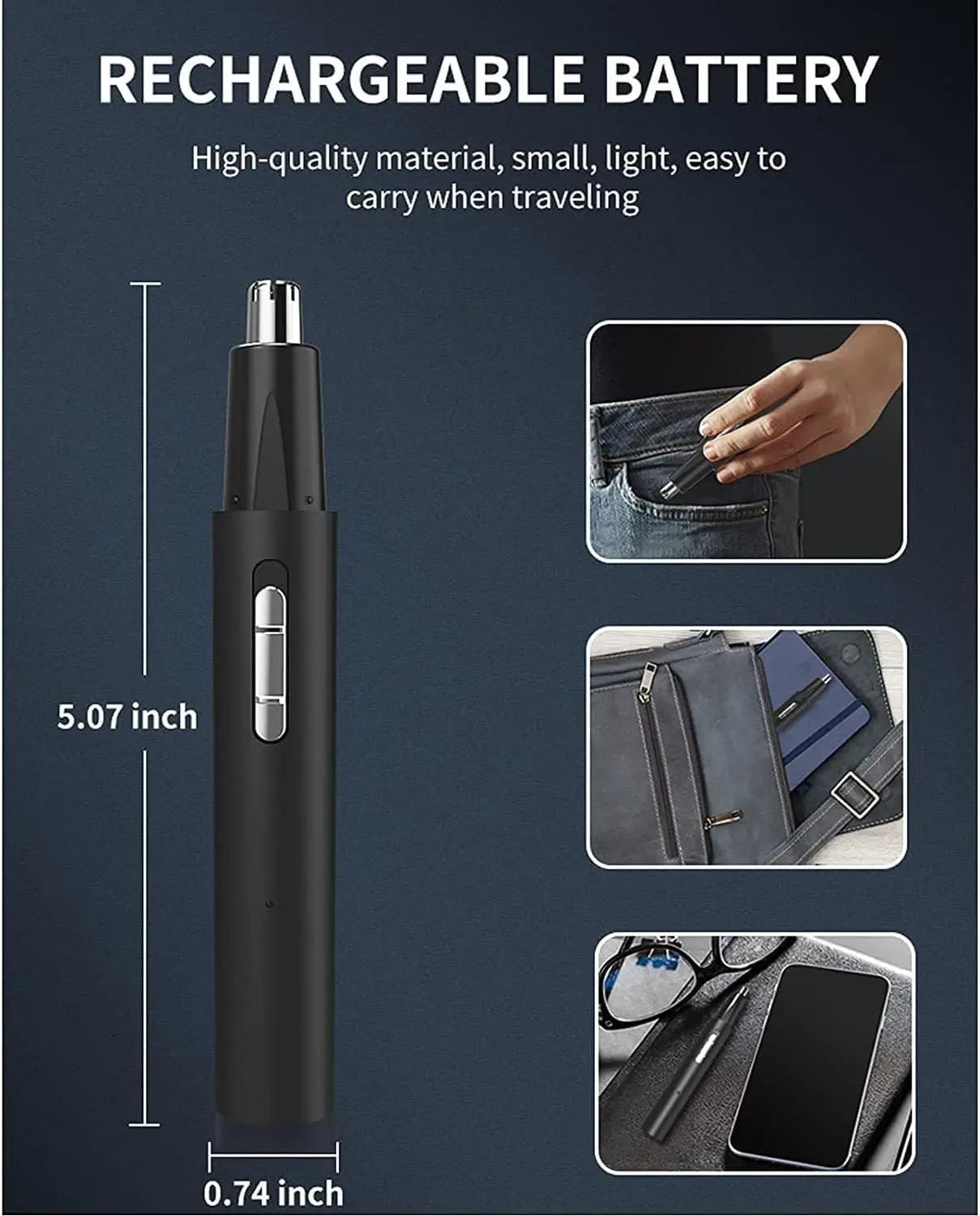 2025 Rechargeable Nose & Ear Hair Trimmer, 5 in 1 Rechargeable USB Trimmer for Men & Women, Facial & Eyebrow Hair Removal Tool, Powerful Motor, Painless, Easy to Clean, IPX7 Waterproof (Black)