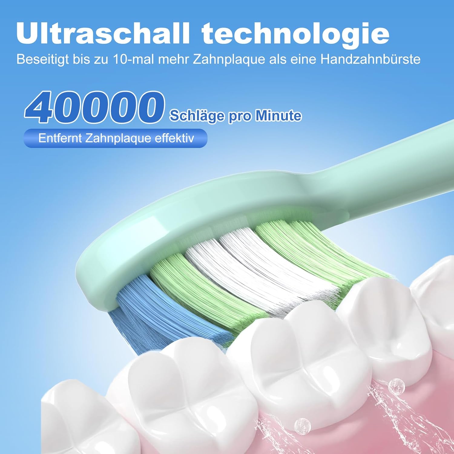 JTF Electric Toothbrush, Sonic Toothbrush with 6 Brush Heads, 40,000 VPM, 5 Modes, Electric Toothbrush with Travel Case, Endurance 60 Days, IPX7, 2 Minutes Smart Timer, Green