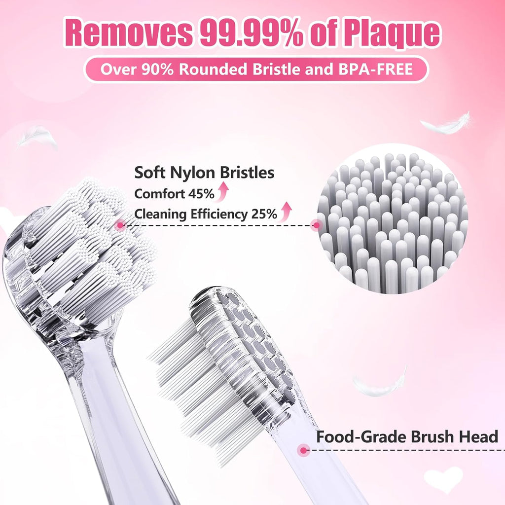 Electric Toothbrush Children's Baby Toothbrush Children's Toothbrush Electric from 1 2 3 Years with LED Light Integrated Timer 90% Rounded Bristles Baby Toothbrush for Toddlers from 6 Months (Pink