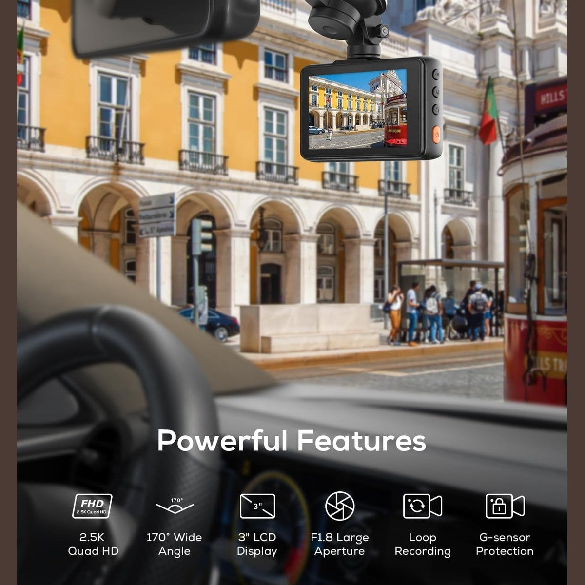 iZEEKER 2.5K Dash Cam, 1440P QHD Car Camera with Free 32GB Card, 3" IPS Display, Night Vision, WDR, 170°Wide Angle, Loop Recording, G-Sensor Emergency Recording, 24H Parking Mode, Type C