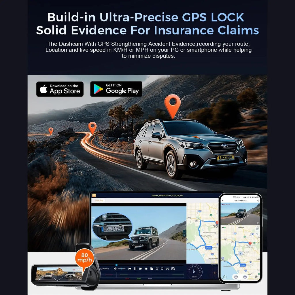 K600 4K Dash Cam Front and Rear, 3.59 Inch IPS Screen, Built-in GPS 5G WiFi Dash Camera for Cars with App, UHD 2160P Night Vision Free 32G SD Card, 170° Wide Angle, HDR, 24H Parking Mode