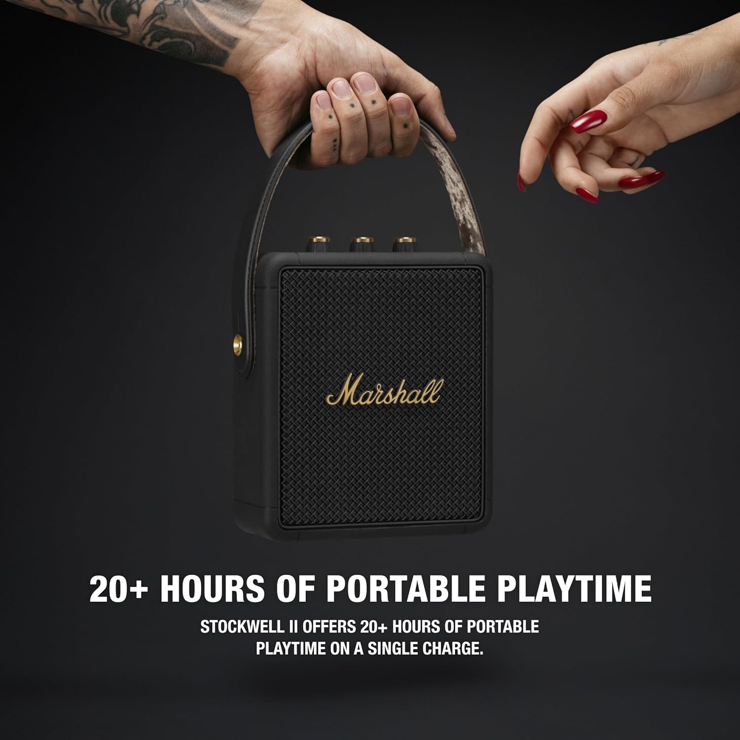 Marshall STOCKWELL II Portable Bluetooth Speaker with 20+ Hours of Playtime — Black & Brass (2 Year Warranty)