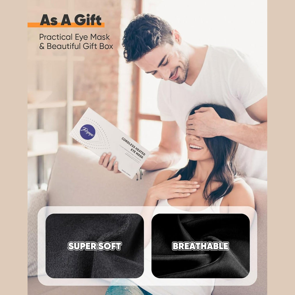 Heated Eye Mask, Heated Eye Mask Cordless, Warm Eye Compress for Blepharitis and Dry Eye, Light Blocking Heat Eye Mask for Men Women 1000mAh Rechargeable Dry Eye Mask (Black)