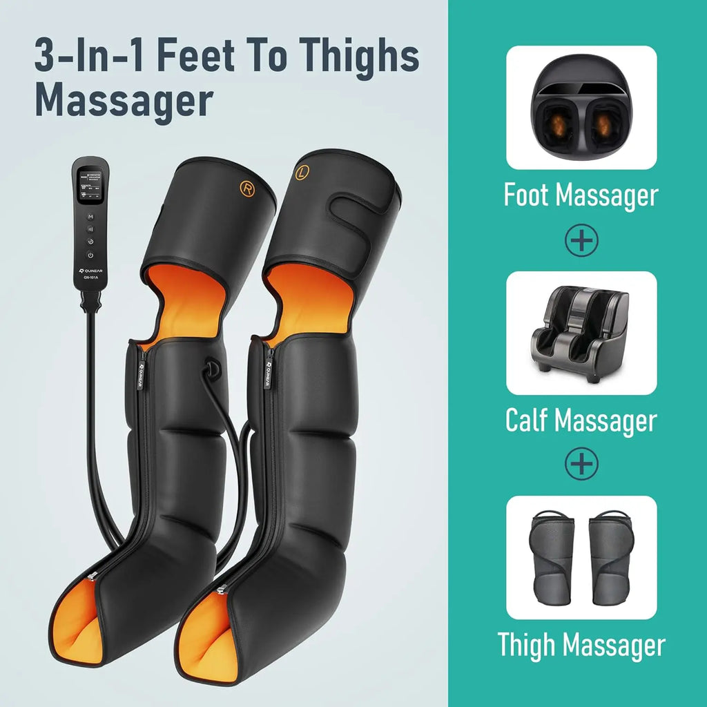 QUINEAR 3-in-1 Leg Massager with Compression Therapy, Foot Calf & Thigh Massager for Leg Circulation