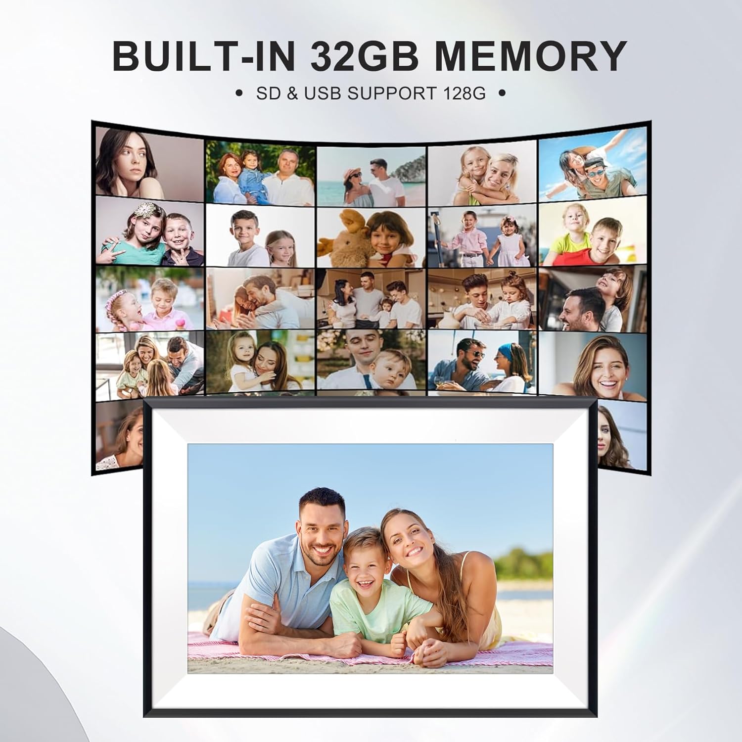 10.1" Digital Picture Frame,1280x800 HD IPS Touch Screen Photo Frame Electronic, 32GB Memory,Auto-Rotate, Wall Mounted, Easy Setup，Send Photos/Videos from Phone Instantly via Uhale App, White