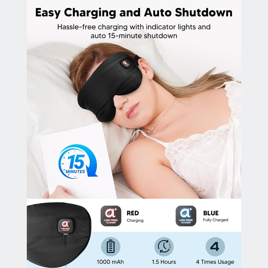 arboleaf Heated Eye Mask for Dry Eyes, Cordless Rechargeable Warm Eye Compress, Temperature Control, Light Blocking, Washable Cover & Travel, 1000mAh Rechargeable Battery