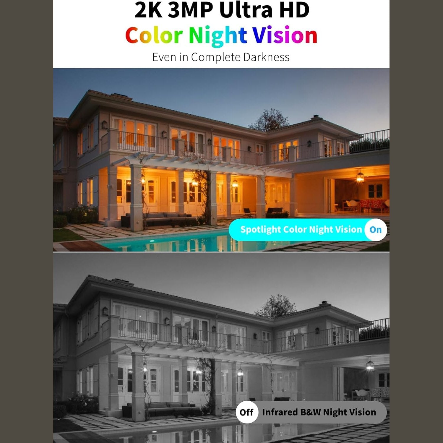 ieGeek Solar Security Cameras Wireless Outdoor with Solar Panel, 2K WiFi Battery Camera for Home Security with Color Night Vision, Motion Detection, 2-Way Talk for Home Surveillance, Works with Alexa