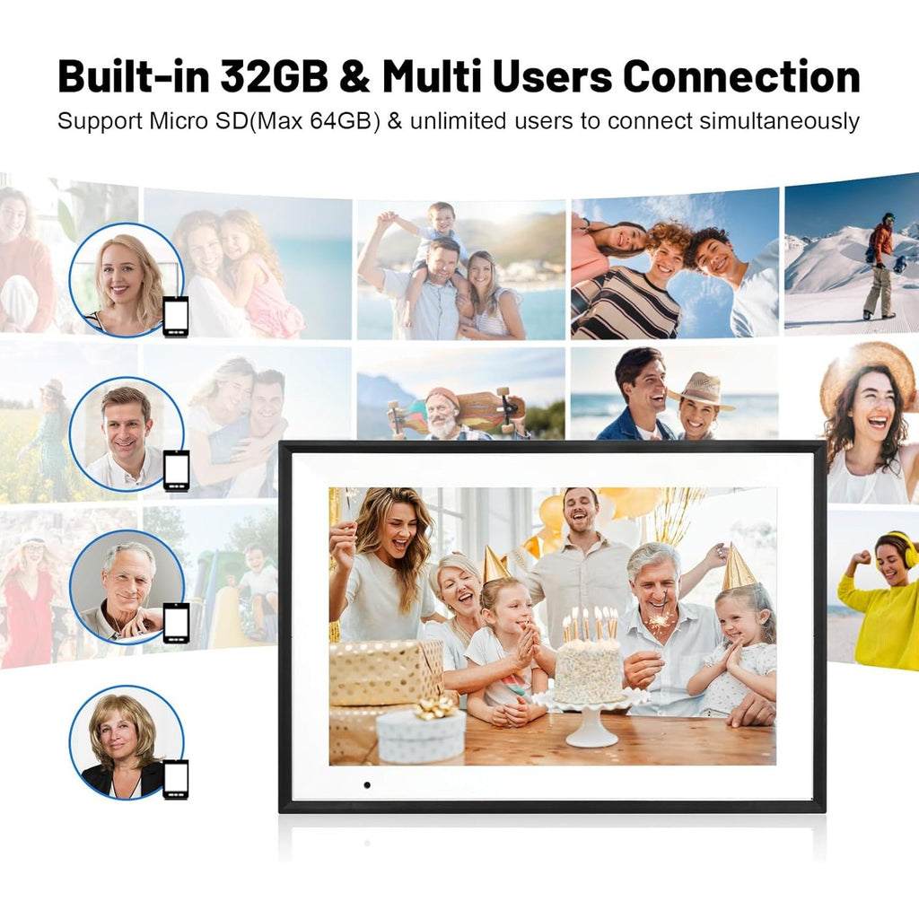 AEEZO Digital Picture Frame WLAN, 10.1 Inches Digital Photo Frame Built in 32GB Memory,1280 x 800 IPS Touchscreen Electronic Photo Frame,Automatic Rotation, Easy Setup and Share Photos or Videos